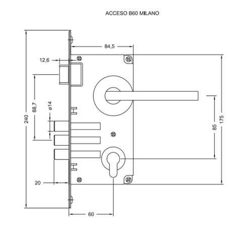 Cerradura Embutida POLI Milano B60 Acceso 1/2 Izquierda-5