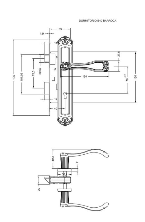 Cerradura Embutida Poli Barroca B40 Dormitorio-5