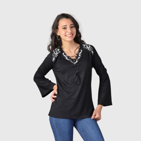 Polera retro bordada negra-0