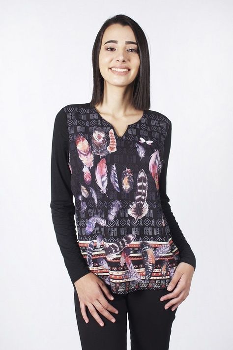 Polera printer pluma negro-0