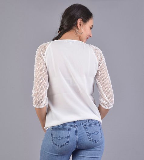 Polera estampada manga malla-2