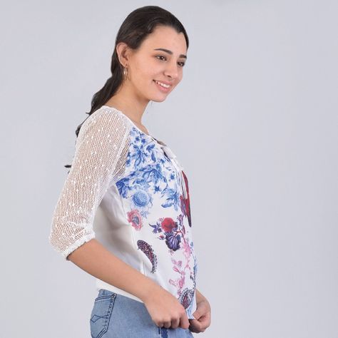 Polera estampada manga malla-1