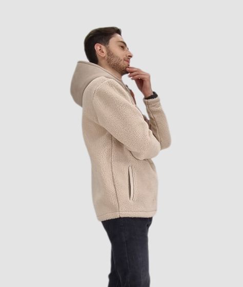 Casaca corderito con gorro beige-1