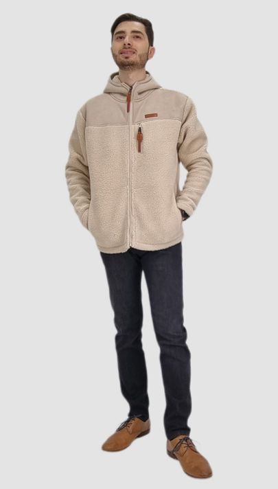 Casaca corderito con gorro beige-0