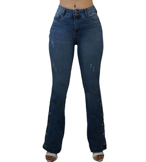 Jeans flare bottom t.a. broches destroyed-0