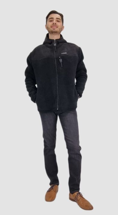 Casaca corderito con gorro negro-0