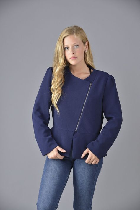 Blazer con cierre azul-0