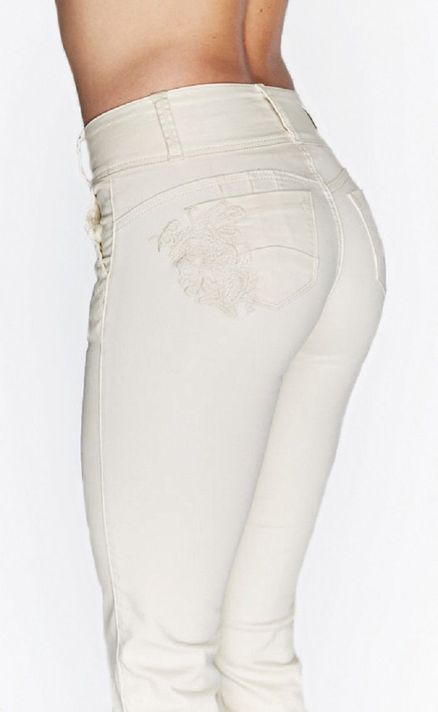 Pantalon gab. bordado t alto recto beige-1