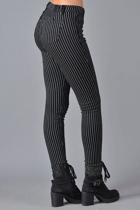 Pantalon estampado rayas pitillo negro-1