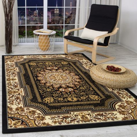 Alfombra Kashan King 4670 Negra 153 x 213 cm-1