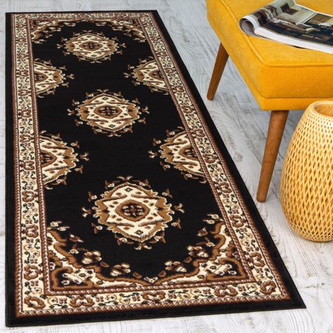 Alfombra Pasillo Kashan King 504 Negra 61 x 213 cm-1