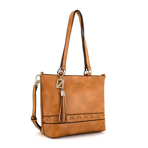 Cartera dos asas mediana kristal camel-1