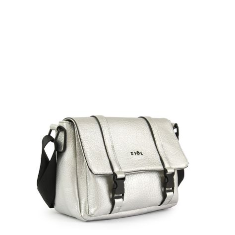 Cartera bandolera con tapa mediana blanchette plateado-1