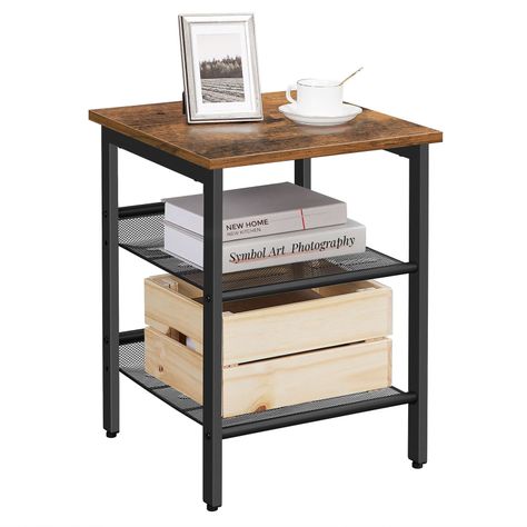 Mesa Lateral doble estante estilo Industrial regulable-0