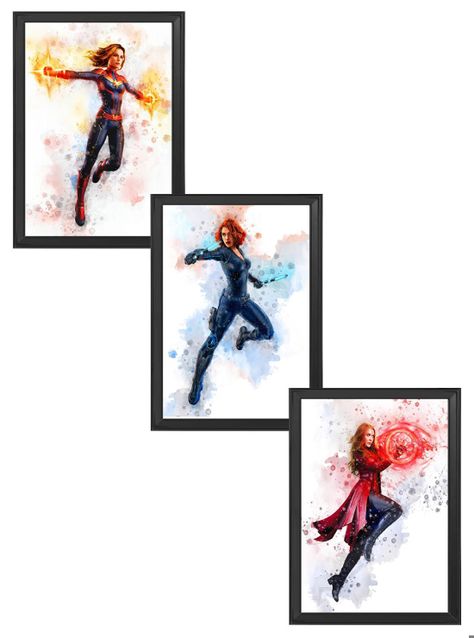 Set de Cuadros Infantiles Heroinas Marvel X3 Black-0