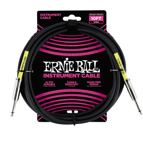 Cable de instrumento clásico Ernie Ball recto/recto 3,05 m - Negro-0