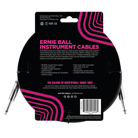 Cable de instrumento clásico Ernie Ball recto/recto 3,05 m - Negro-1