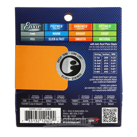 Cuerdas guitarra eléctrica Elixir Strings - Acero Niquelado con recubrimiento Nanoweb | 9-42-1
