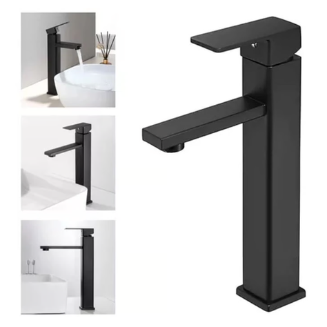 Llave Lavamanos Alta Grifo Monomando Acero Inoxidable Negro-0