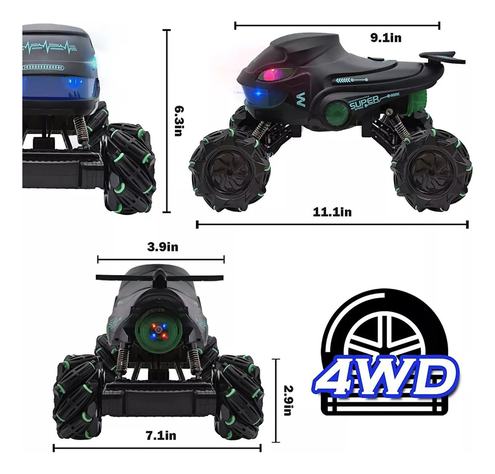 Auto A Control Remoto Monster Truck Lanza Agua Drift Luces Verde-2