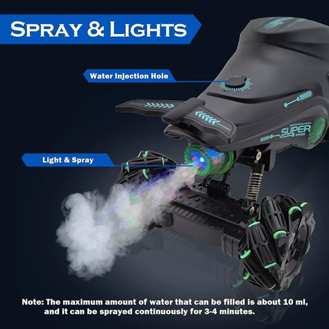 Auto A Control Remoto Monster Truck Lanza Agua Drift Luces Verde-3