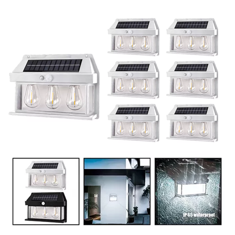 6 Farol Solar Aplique Pared 3 Ampolletas Led Sensor L Fría-0