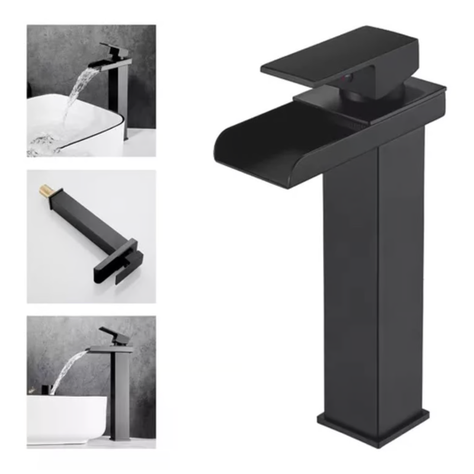 Llave Monomando Lavamanos Estilo Cascada Moderna Acero Negro-0