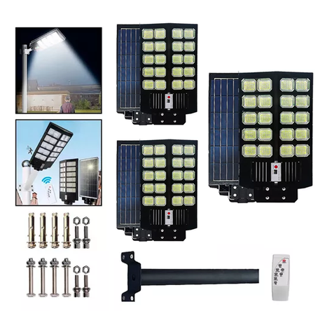 3 Foco Poste Solar Led 1200w Ip67 Exterior Alta Potencia C/r-0