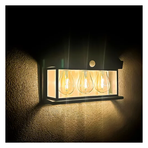 Farol Solar Aplique Pared 3 Ampolletas Led Sensor Luz Cálida-2