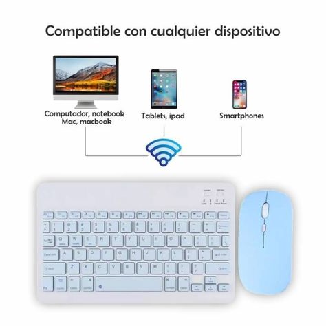 Kit Teclado Mouse compatible Tablet Android Slim Celeste-3