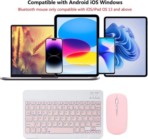 Kit Teclado Mouse para Tablet Android IPhone Slim rosado-3