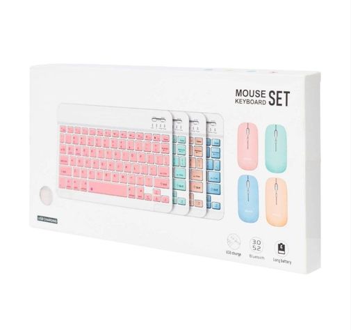 Kit Teclado Mouse para Tablet Android IPhone Slim rosado-0