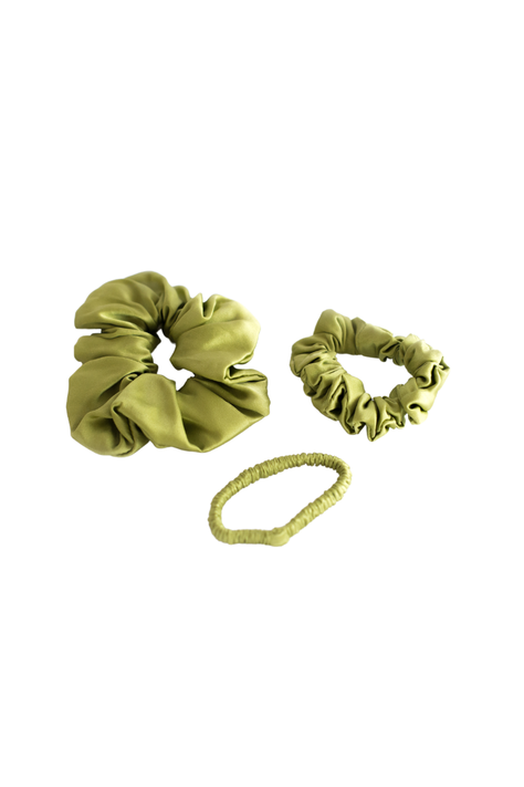 Set 3 Scrunchies Collet de Seda Marina Colorina 22 momme Verde Pistacho-0