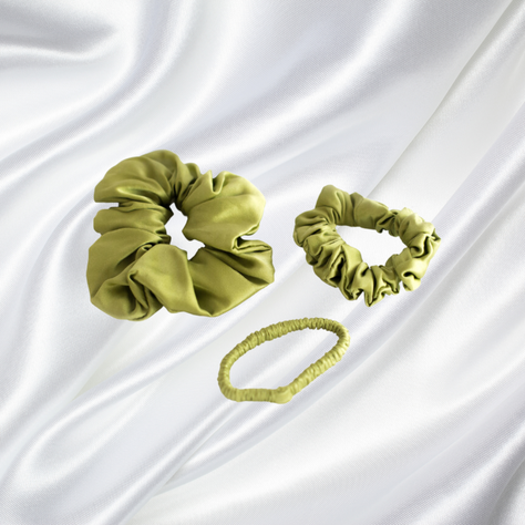 Set 3 Scrunchies Collet de Seda Marina Colorina 22 momme Verde Pistacho-1