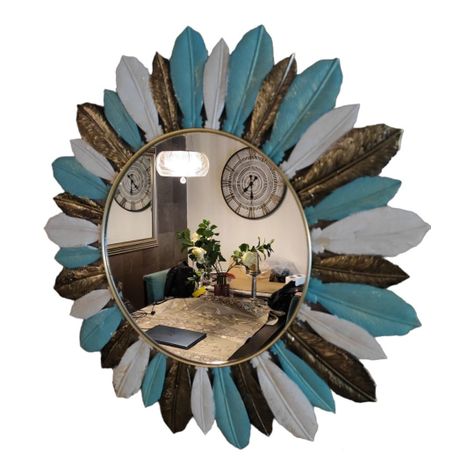 Espejo Circular Plumas De Metal 3 Colores, 53 Cm Diametro-0