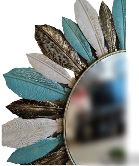 Espejo Circular Plumas De Metal 3 Colores, 53 Cm Diametro-1