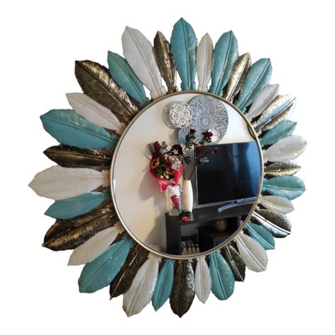 Espejo Circular Plumas De Metal 3 Colores, 53 Cm Diametro-2