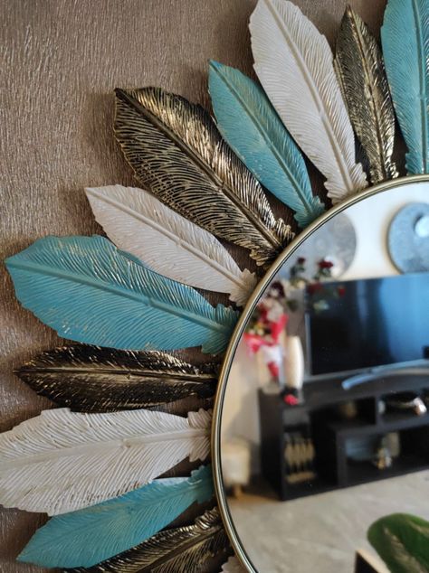 Espejo Circular Plumas De Metal 3 Colores, 53 Cm Diametro-5