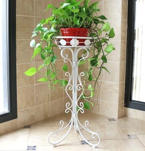 Pedestal Porta Maceta Metalico blanco Invierno y Dorado (metal Alta Calidad)-2