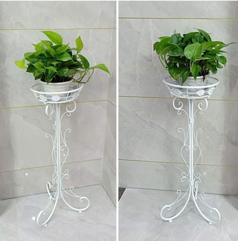 Pedestal Porta Maceta Metalico blanco Invierno y Dorado (metal Alta Calidad)-4