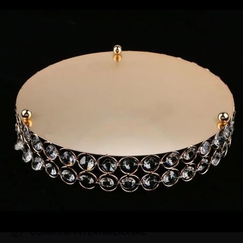 Hermosa Bandeja Metal Dorado Con Espejo 30cm Diámetro-3