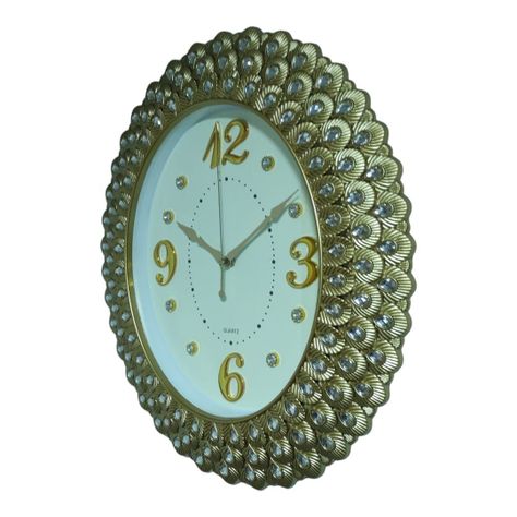 Reloj De Pared Shiny Pearls Ovalado Brillantes (Dorado-Plateado-Blanco) 47x41 Cm-1