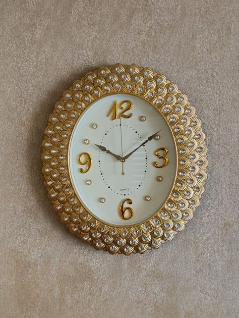 Reloj De Pared Shiny Pearls Ovalado Brillantes (Dorado-Plateado-Blanco) 47x41 Cm-2