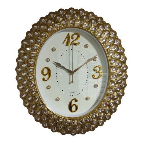 Reloj De Pared Shiny Pearls Ovalado Brillantes (Dorado-Plateado-Blanco) 47x41 Cm-5