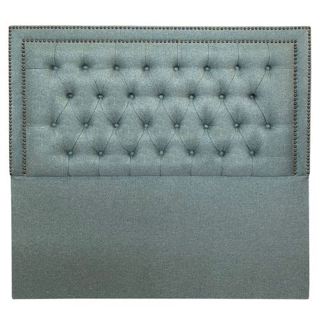 Respaldo Capitoné Frame Doble Tachas Lino Verde Jeans - Super King-0