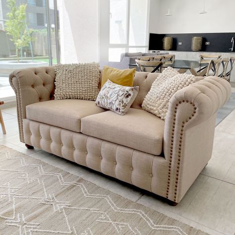 Sofá Chesterfield 3 Cuerpos Lino Beige-6