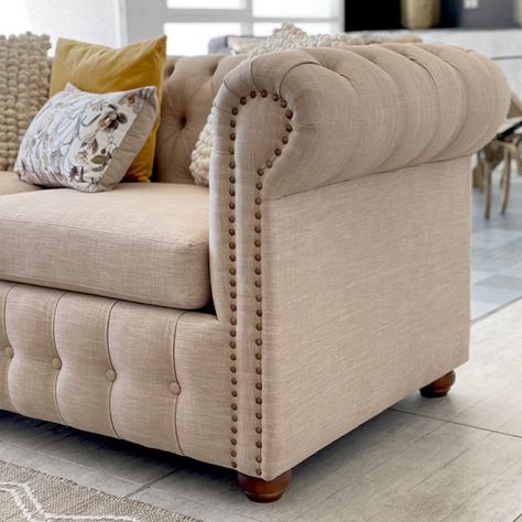 Sofá Chesterfield 3 Cuerpos Lino Beige-4