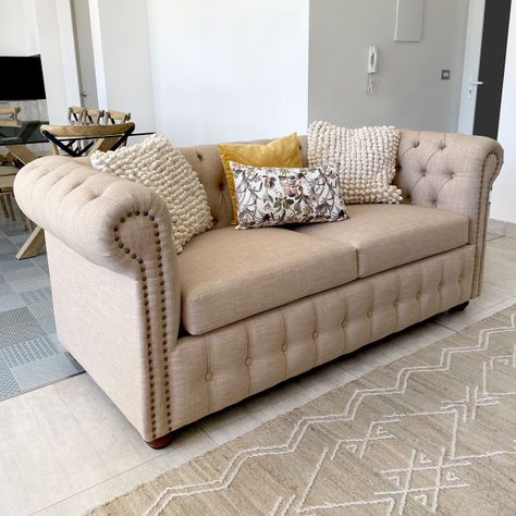 Sofá Chesterfield 3 Cuerpos Lino Beige-2
