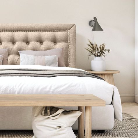 Respaldo de Cama Capitoné Frame Tachas Lino Beige Queen-0