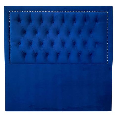 Respaldo Capitoné Frame Tachas Felpa Azul Rey  - Queen-0
